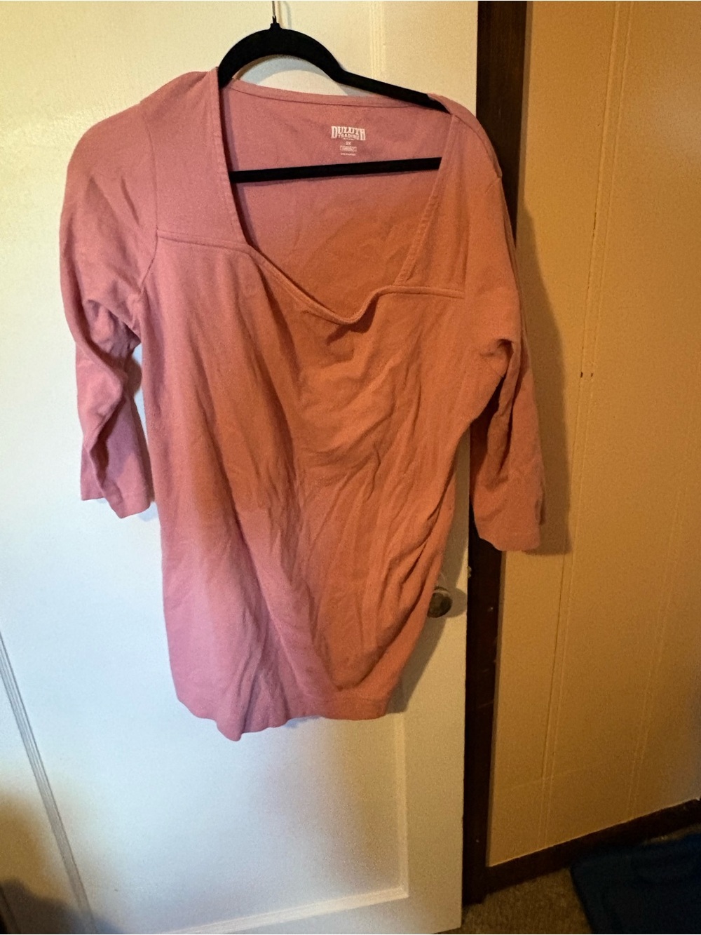 Duluth Trading Co Rose Pink Square Neck 3/4 Sleeve Top
